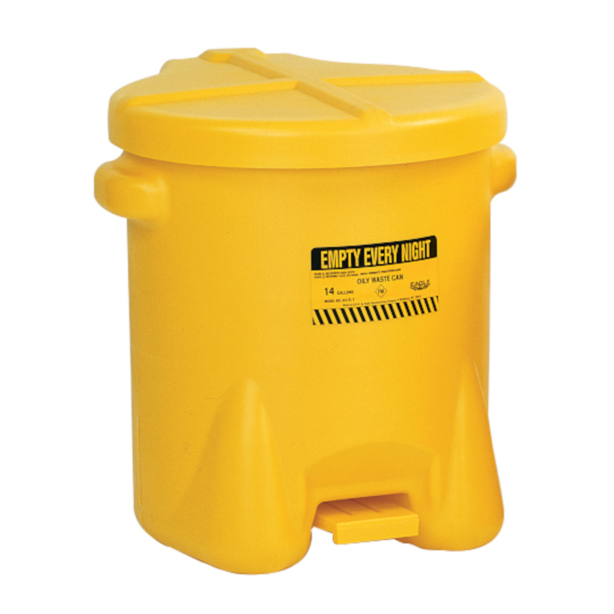 Eagle Plastic Oily Waste Can — 14-Gallon, Hands-Free, Self-Closing, Yellow, Model# 937FLY